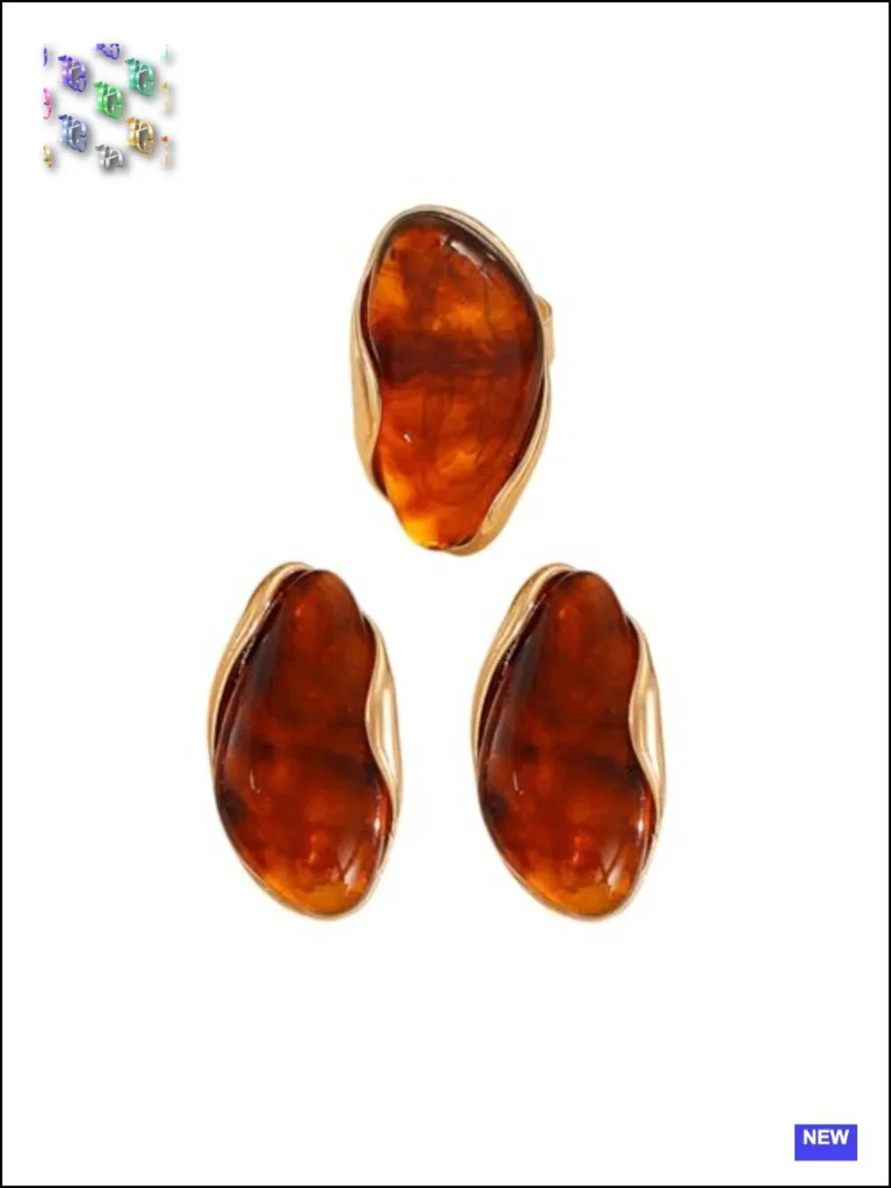 Vintage Chunky Brown Resin Jewelry Set - Dainty Boho Drop Earrings & Cocktail